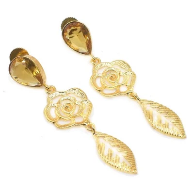 Pendientes de punta chapados en oro cuarzo citrino joyería de moda pendiente 1" P715 Foto 1 de 4