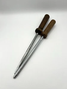 A Pair Of Vintage Knife Sharpening Rods Wooden Handles & 1 W/ Magnetic Tip - Picture 1 of 14
