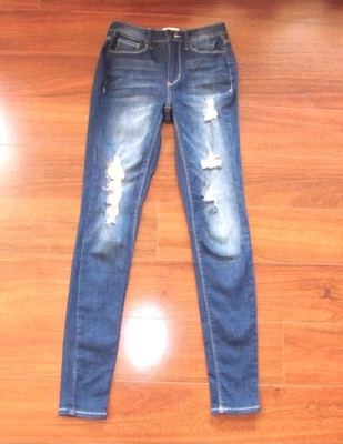 Pantalones de mezclilla MUDD ~ Junior's 0 ~ Destruidos rasgados calce ajustado algodón elástico c29 Foto 1 de 4