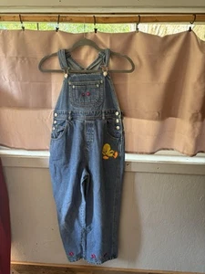 VintageTweety BirdDenim Overalls Kids Size12 Looney Tunes Embroidered FlowersY2K - Picture 1 of 6