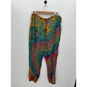 Orient Trail Womens Boho Hippie Tie Dye Palooza Pants Size L Rayon Jogger Style - Picture 1 of 6