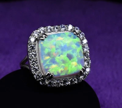 Anello in argento sterling 925 15 mm opale di fuoco naturale non trattato... - Immagine 1 di 4