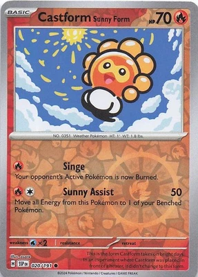 Castform Sunny Form - Common Reverse Holo SV08: Surging Sparks 020/191 NM - Image 1 of 2