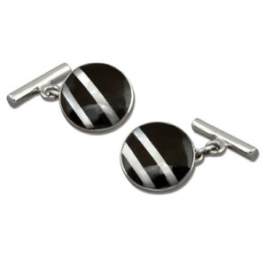 Sterling Hallmarked Silver Cuff Links set with real Onyx and Mother of Pearl