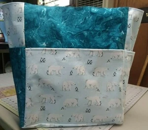 Polar Bear Snow Penguin Arctic Wildlife Large Purse/Project Bag Handmade 14x16 - Picture 1 of 8