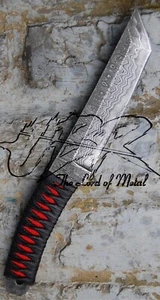 UBR CUSTOM HANDMADE DAMASCUS STEEL HUNTING TANTO KNIFE WITH LEATHER SHEATH - Picture 1 of 1