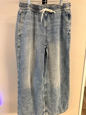 Pantalones de mezclilla H&M divididos pierna ancha para mujer azules tiro alto cintura elástica algodón talla S Foto 1 de 3