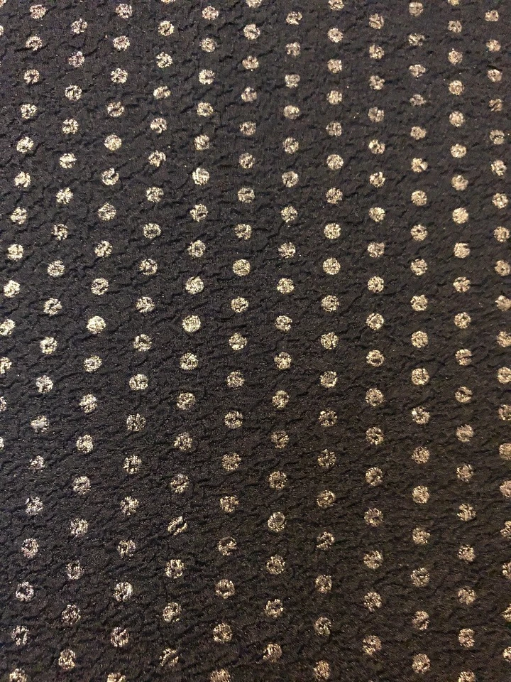 1 Yard Of Crepe Stretch Fabric Black With Bronze Metallic Polka Dots 35” X 45” - Image 1 of 4