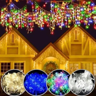 Christmas Icicle Lights Outdoor LED Curtain Fairy String Light Xmas Party Decor - Image 1 of 4