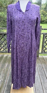 NEW April Cornell S Purple Floral Maxi Dress Pleats Buttons Collar Cottagecore - Picture 1 of 7