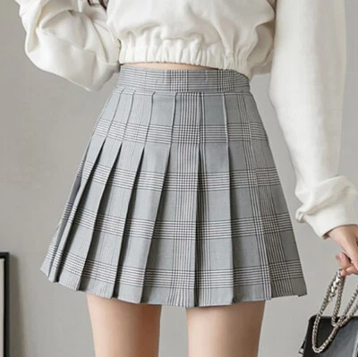 Mujeres Cintura Alta Patinadora Mini Acampanada Plisada Falda Corta Tenis Lápiz Falda Linda Foto 1 de 4