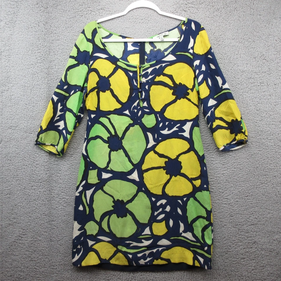 Vestido de seda floral Beth Bowley para mujer 8 verde amarillo mangas 3/4 Foto 1 de 4