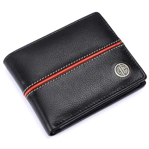 Nueva Cartera Auténtica para Hombres de Cuero Genuino BI-Plegada Negra Protegida RFID - Imagen 1 de 7