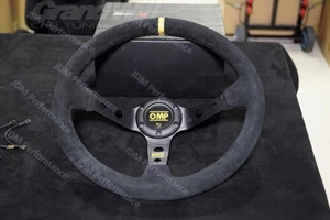 OMP 350mm/14'' Black Deep Dish Suede Leather Racing Drift Sport Steering Wheel - Picture 1 of 7