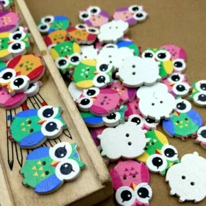 50Pcs Owl Wood Buttons Sewing Craft DIY 2 Hole Mixed Color Cartoon Wooden Lovely - Picture 1 of 4