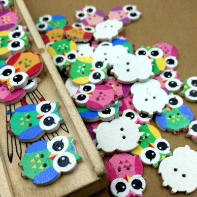 50Pcs Owl Wood Buttons Sewing Craft DIY 2 Hole Mixed Color Cartoon Wooden Lovely - Image 1 of 4