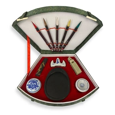 Juego de 11 piezas de caligrafía kanji china vintage con estuche "Cuatro tesoros del estudio" Foto 1 de 4