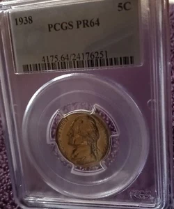 Jefferson Nickel 1938, prueba de principios del siglo XX, GRADUACIÓN PROFESIONAL PR64 - Imagen 1 de 4