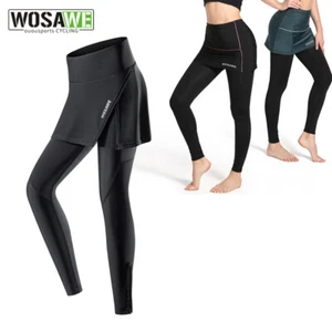 WOSAWE Women Cycling Long Skirts Pants Gel Padded Bicycle Tights Leggings Black - Picture 1 of 21