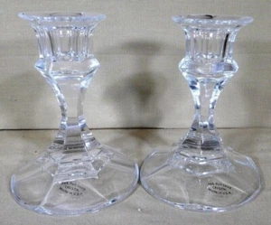Vintage Pair Crystal Clear 24% Lead Crystal Glass Candlesticks Candle Holders - Picture 1 of 3