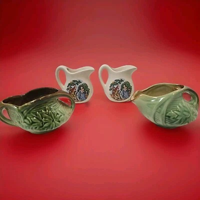 Vintage 1940's McCoy Art Pottery Daisy Green Art Deco Open Creamer And Sugar Set - Image 1 of 4