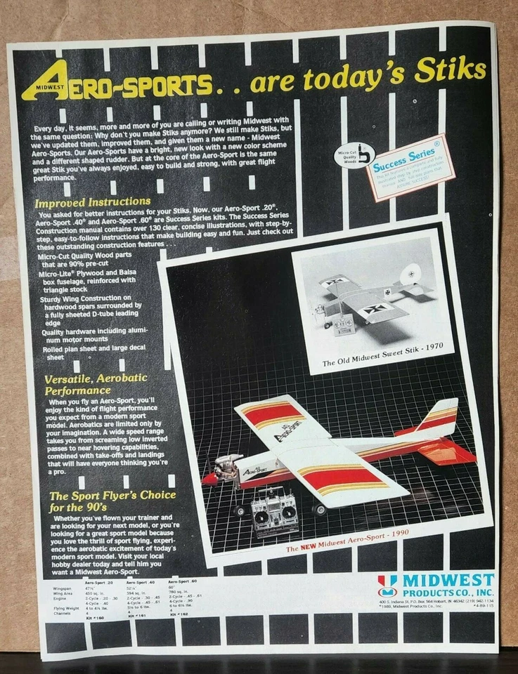 Vintage 1990 Midwest Aero-Sport Print Ad Ephemera Wall Decor  - Image 1 of 1