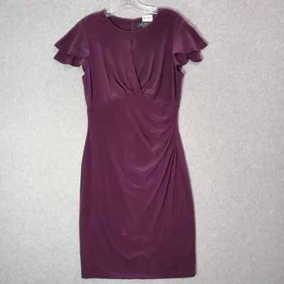 Vestido para mujer Lauren Ralph Lauren 10 púrpura drapeado manga acampada ajustado ojo de cerradura Foto 1 de 4
