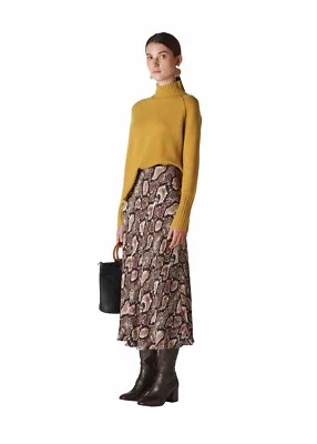 Whistles Snake Print Skirt UK 10 BNWT Bias Cut Brown Multi RRP 129 Midi Long - Image 1 of 4