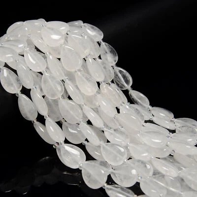 Natural Clear Quartz Smooth Flat Teardrop Shape Beads Size 13x18mm 15.5'' Strand - Image 1 of 2