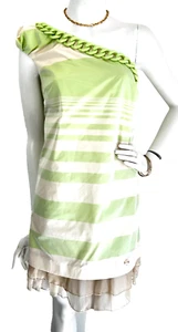 NWT Mangano Silk Dress One Shoulder Stripe Tulle Hem Pistachio Size Medium 44 - Picture 1 of 10