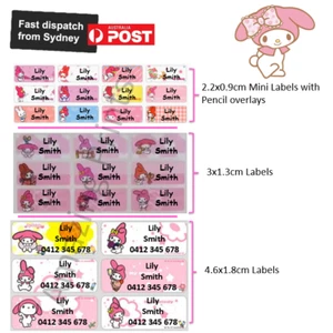 Personalised My Melody Vinyl Name Label School sticker Kids waterproof girl - Picture 1 of 4