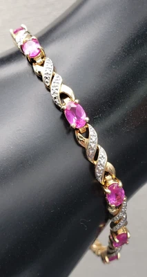 Ross Simons Vintage Gold Over Sterling Silver 925 Ruby Diamonds Bracelet 7.5" - Image 1 of 4