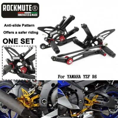 For YZF R6 06-16 Rearset Footpegs Kit Rear Set Pedals CNC Adjustable Racing - Image 1 of 4