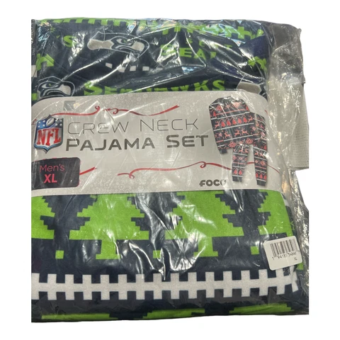 New Mens NFL Seattle Seahawks Football Crew Neck Pajama Set 2Pc Christmas Sz XL Cover