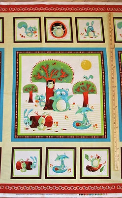 Woodsy Wonders Owl Fox Bear Henry Glass Baby Fabric 23" Panel #1000P - Image 1 of 3