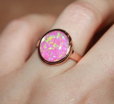 Anillo de ópalo de fuego rosa laboratorio piedras preciosas chapado en oro rosa joyería compromiso cóctel Foto 1 de 4