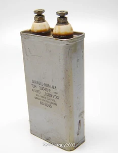 Cornell Dubilier PIO Capacitor / 4 MFD 1000 VDC / TJH10040-2 -- KTB4 - Picture 1 of 3