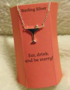 COLLIER NEUF KOHL'S 454811 16-18" EN ARGENT STERLING AVEC PENDENTIF COCKTAIL MARTINI - Photo 1/2