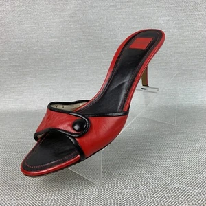 Coach Sandals Red/Black Heels Open Toe Slide Button Design Italy Size 9B - Picture 1 of 12