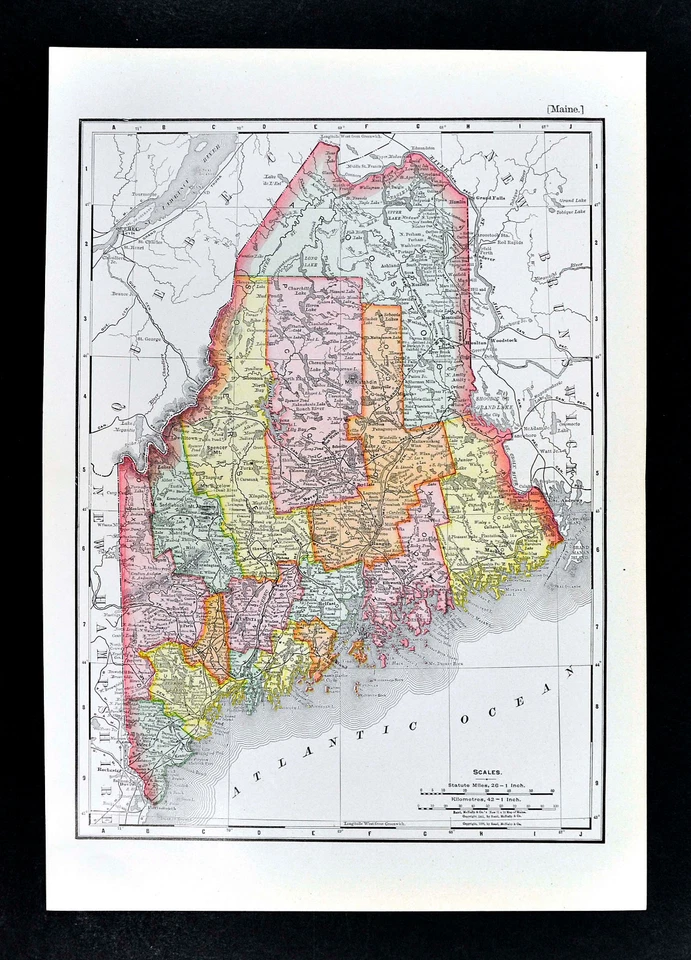 Mapa Rand McNally 1901 - Maine - Augusta Bangor Portland Belfast Dover Caribou Foto 1 de 1