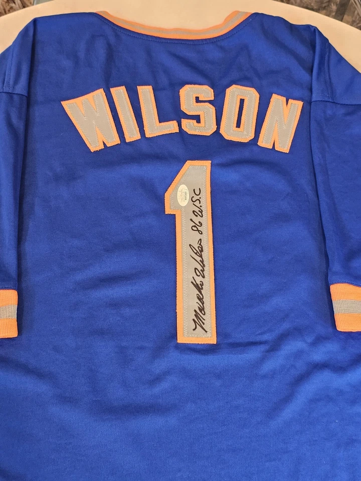 Mookie Wilson Autographed/Signed Jersey JSA Sticker Blue Custom Jersey - Image 1 of 4
