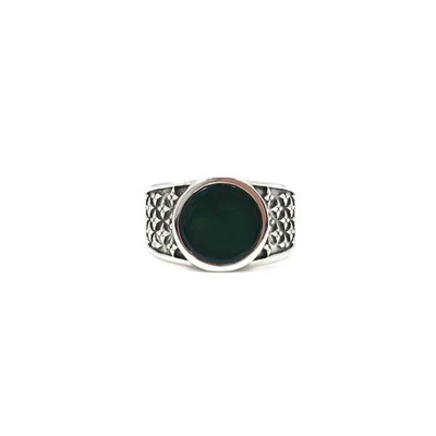 anello a fascia tondo in argento 925 anello onice verde uomo gioiello... - Immagine 1 di 4