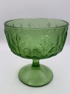 Jarrón vintage FTD 1978 aguacate pedestal de vidrio verde compota plato de caramelo hoja de roble  Foto 1 de 4