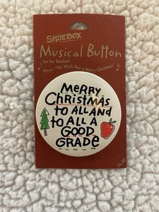 Vintage Hallmark Shoebox Christmas Teacher Musical Button Pin Needs Battery - Picture 1 of 2