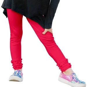 Girls' Ruffle Leggings 100% Cotton Baby Girl Ruffle Pants Boutique for School... - Picture 1 of 9