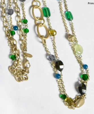 Lia Sophia ARUBA 2 Strand Necklace ~ Goldtone Chain, MoP, River Shell, 40"-43" L - Image 1 of 4