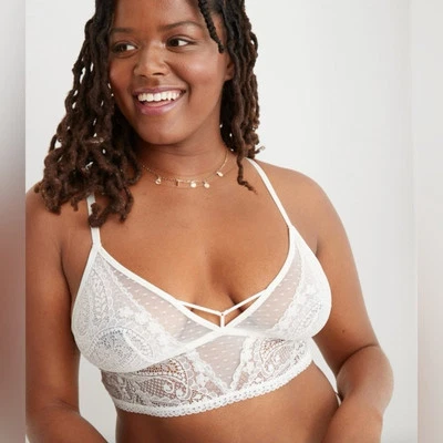 Nuevo con etiquetas Bralette Aerie Paisley Encaje Longline Blanco Talla Mediana Foto 1 de 4