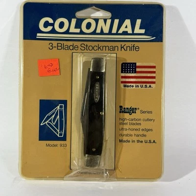 VINTAGE RANGER SERIES  STOCKMAN 3 BLADES  POCKET KNIFE COLONIAL MADE USA  M 933 - Image 1 of 4