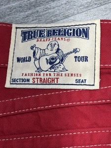 True Religion World Tour rote Jeans weiße Nähte gerade große T-Klappen Herren 32 USA - Bild 1 von 21