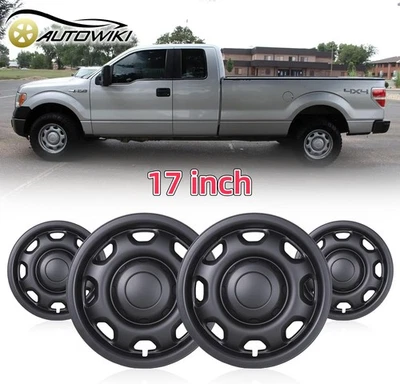 17 in Hubcaps Skins For 2010-2025 Ford F-150 XL Black Matte Snap-On Steel Wheels — 第 1/4 张图片